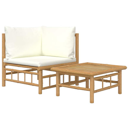 Set Salotto da Giardino 2pz con Cuscini Bianco Crema in Bambù | homemem39