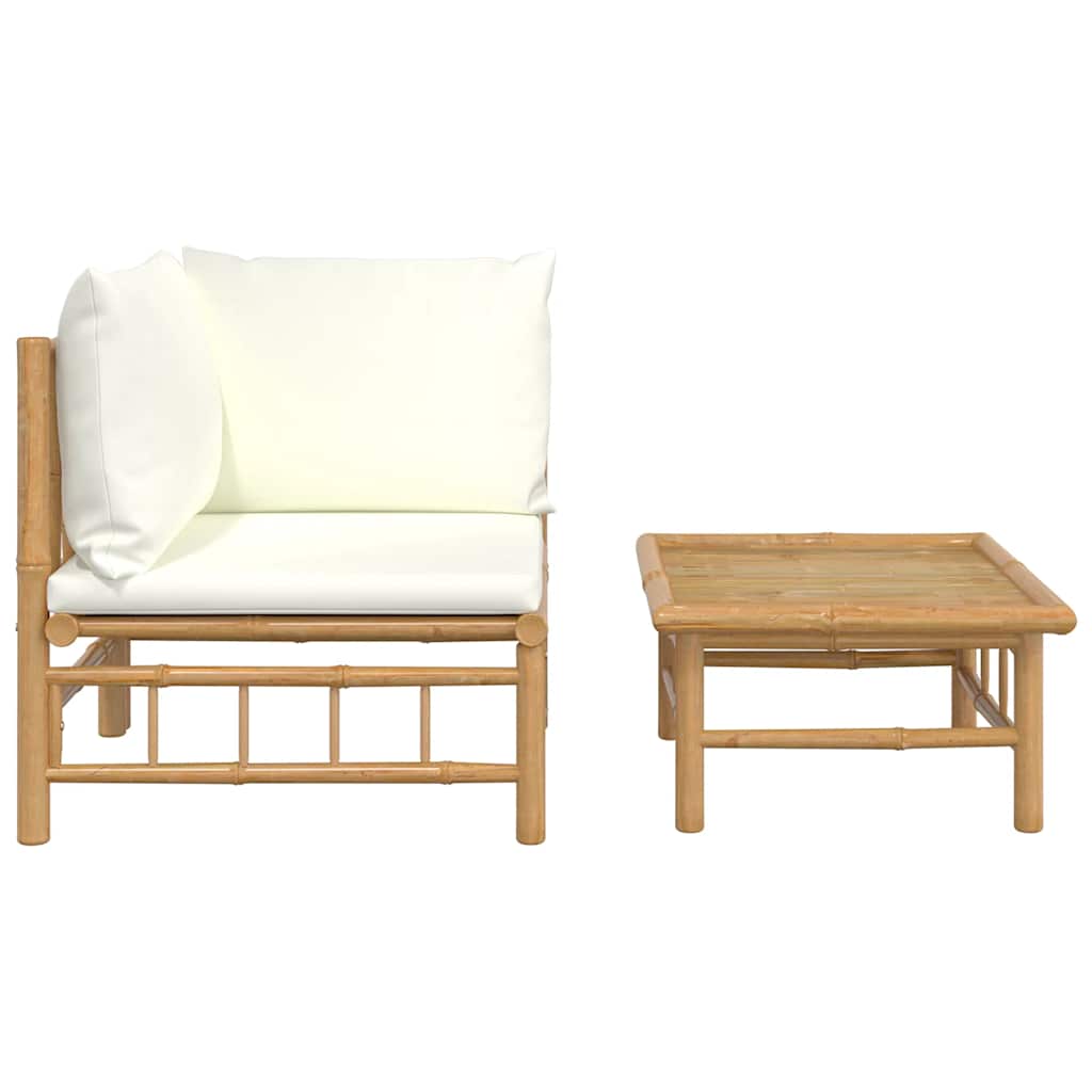 Set Salotto da Giardino 2pz con Cuscini Bianco Crema in Bambù | homemem39