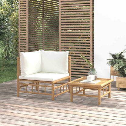 Set Salotto da Giardino 2pz con Cuscini Bianco Crema in Bambù | homemem39