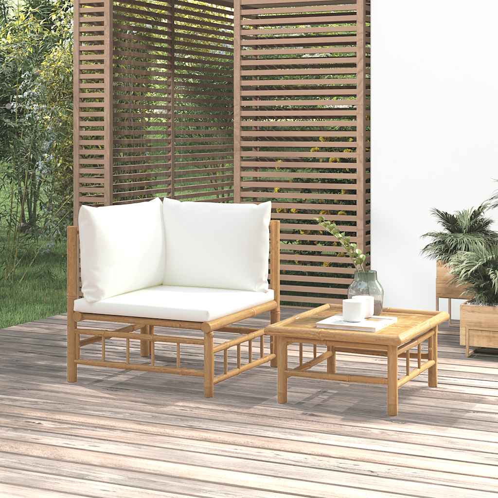 Set Salotto da Giardino 2pz con Cuscini Bambù