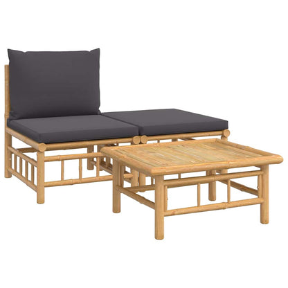 Set Salotto da Giardino 3pz con Cuscini Grigio Scuro Bambù | homemem39