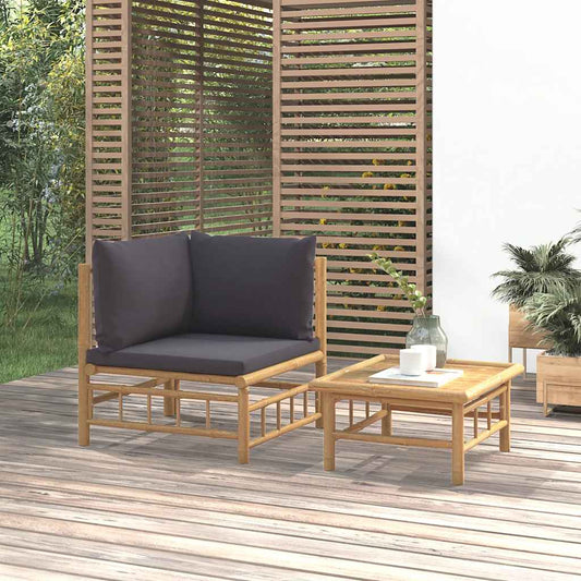 Set Salotto da Giardino 2pz con Cuscini Grigio Scuro Bambù | homemem39