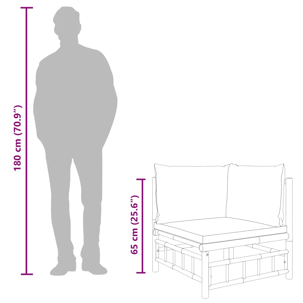 Divano Angolare da Giardino con Cuscini Grigio Scuro Bambù - homemem39