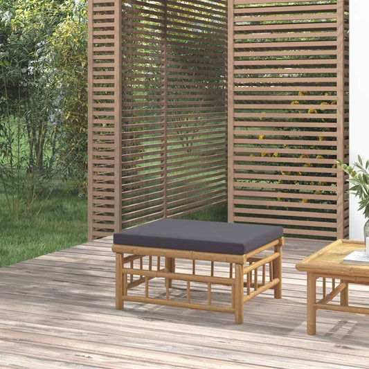 Poggiapiedi da Giardino con Cuscino Grigio Scuro in Bambù | homemem39