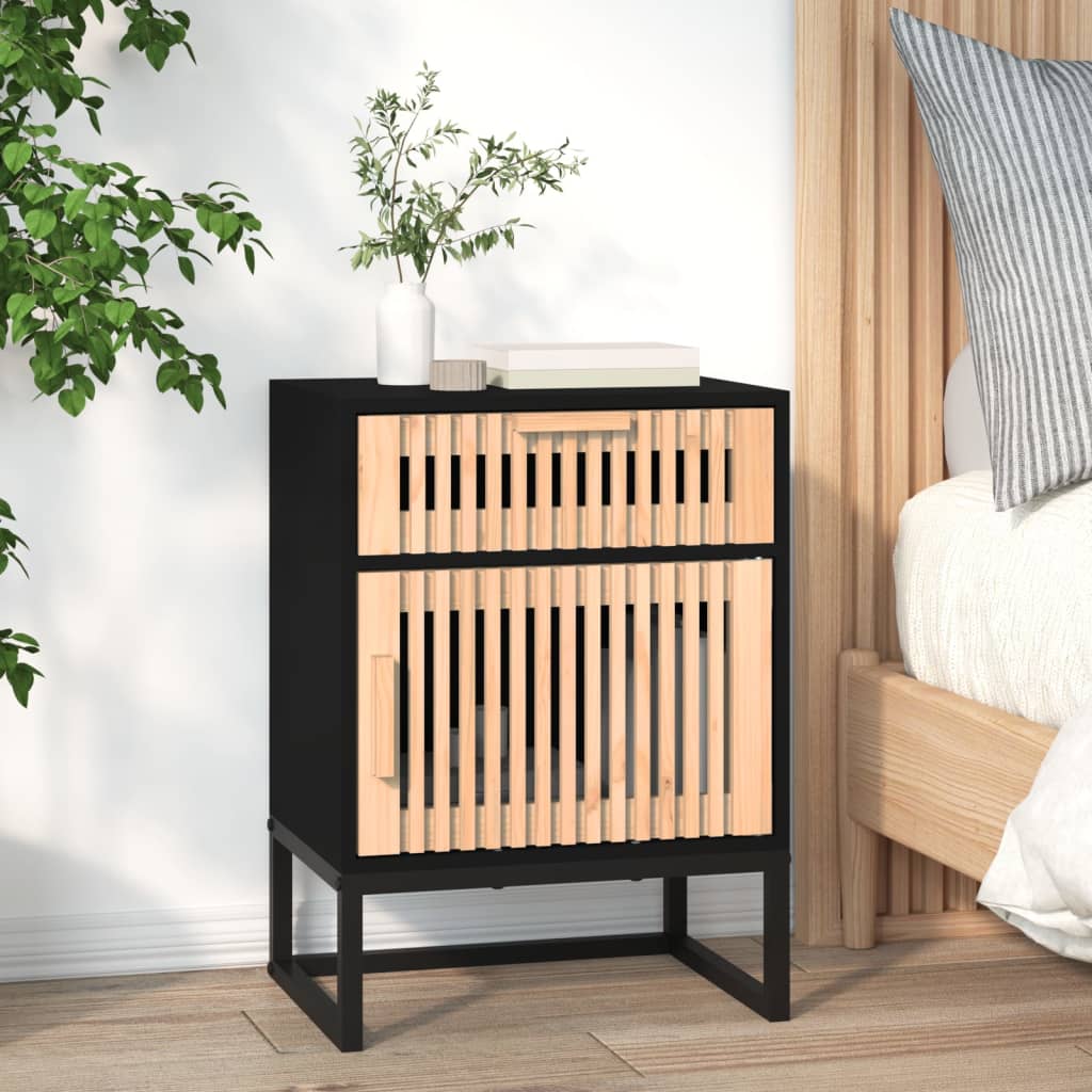 Comodino Nero 40x30x55,5 cm Legno Multistrato e Ferro - homemem39