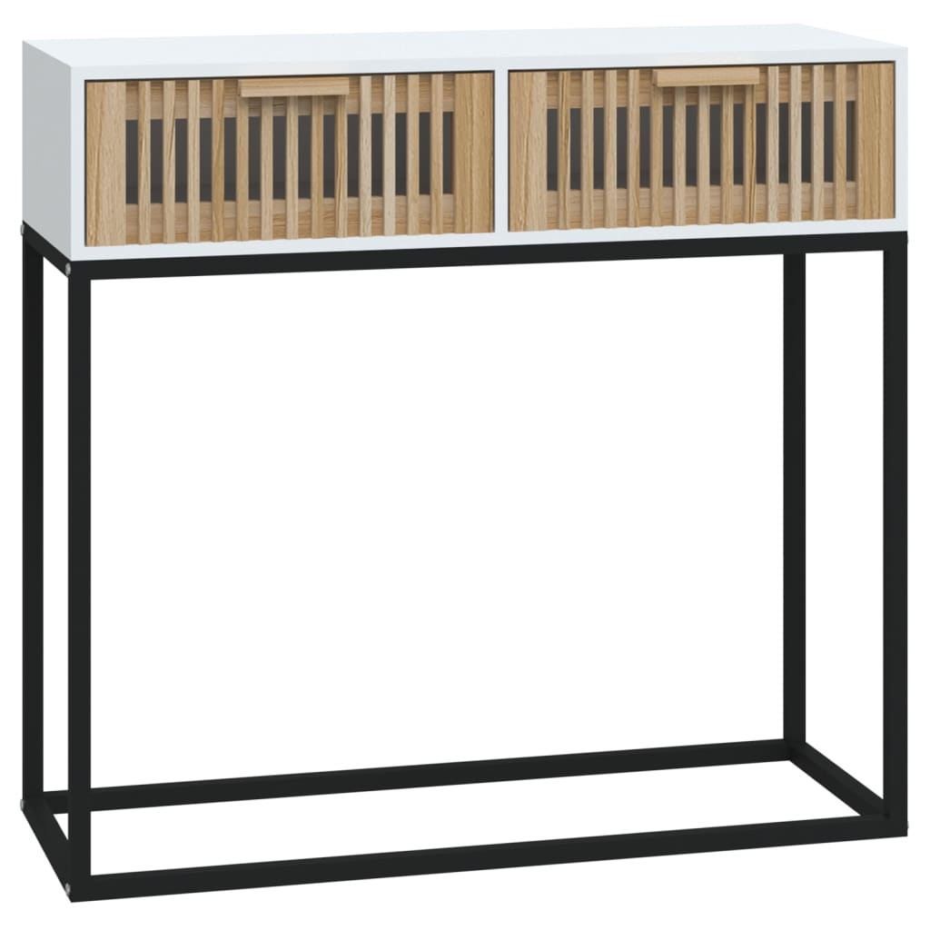 Tavolino Consolle Bianco 80x30x75 cm Legno Multistrato e Ferro - homemem39
