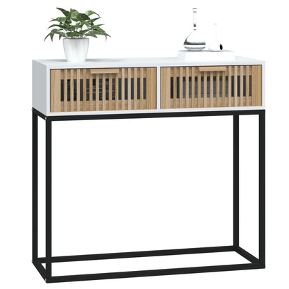 Tavolino Consolle Bianco 80x30x75 cm Legno Multistrato e Ferro | homemem39