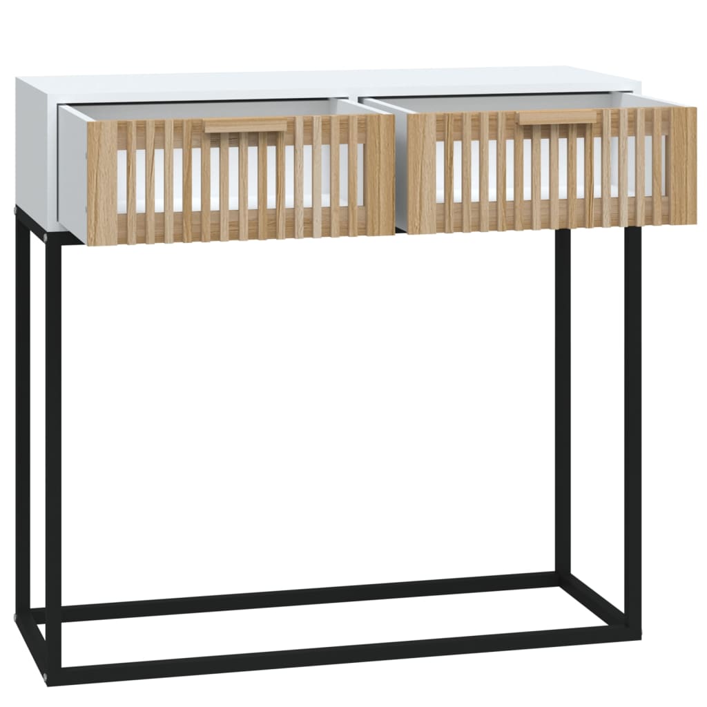 Tavolino Consolle Bianco 80x30x75 cm Legno Multistrato e Ferro - homemem39
