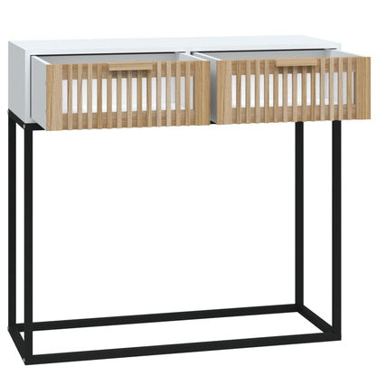 Tavolino Consolle Bianco 80x30x75 cm Legno Multistrato e Ferro - homemem39