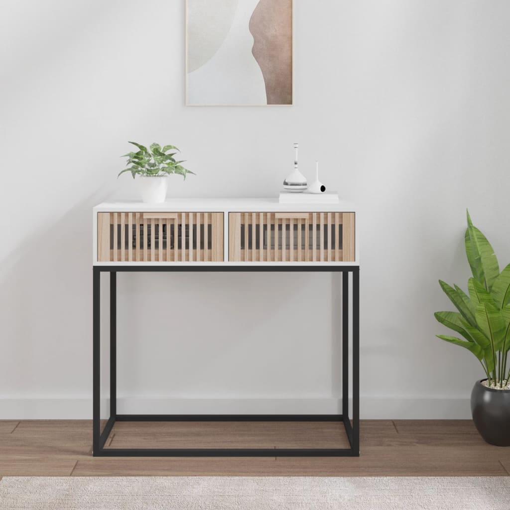 Tavolino Consolle Bianco 80x30x75 cm Legno Multistrato e Ferro | homemem39