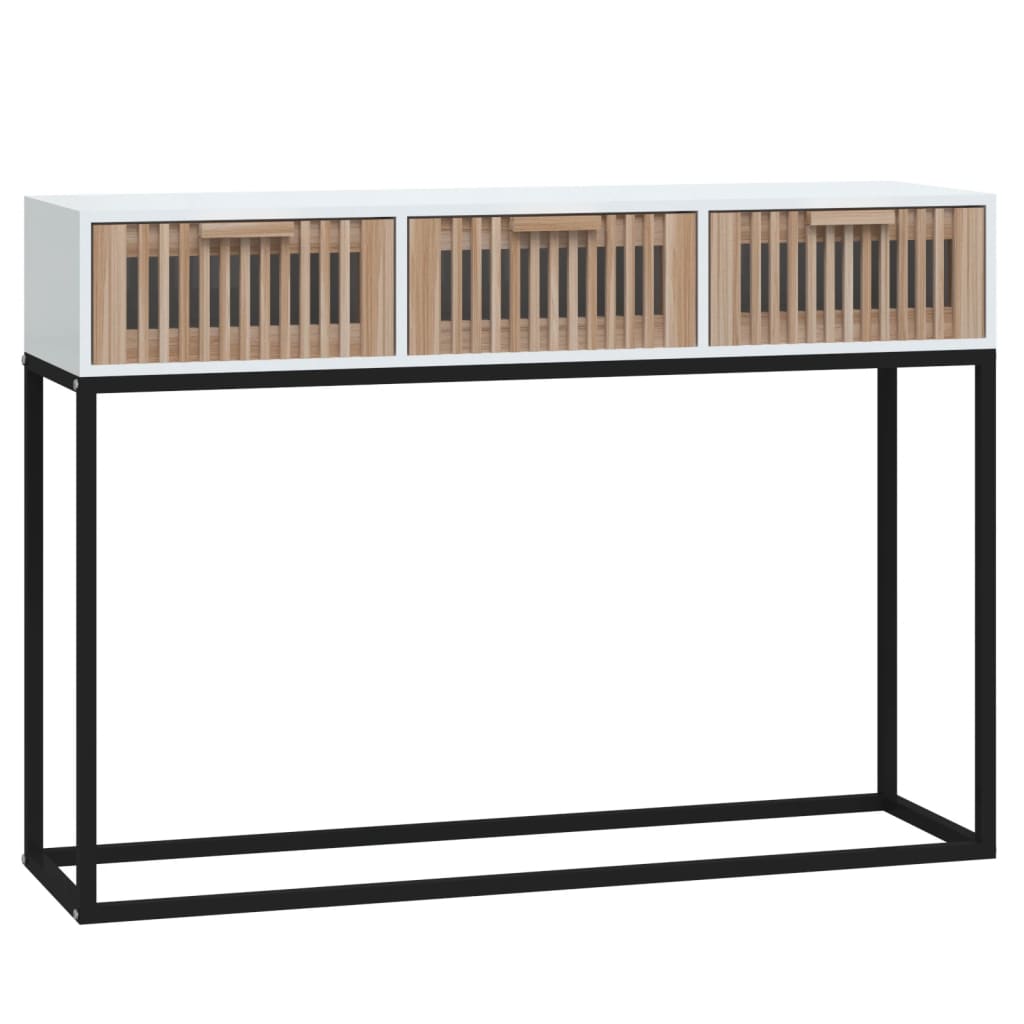 Tavolino Consolle Bianco 105x30x75 cm Legno Multistrato e Ferro - homemem39