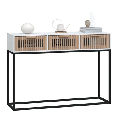 Tavolino Consolle Bianco 105x30x75 cm Legno Multistrato e Ferro | homemem39