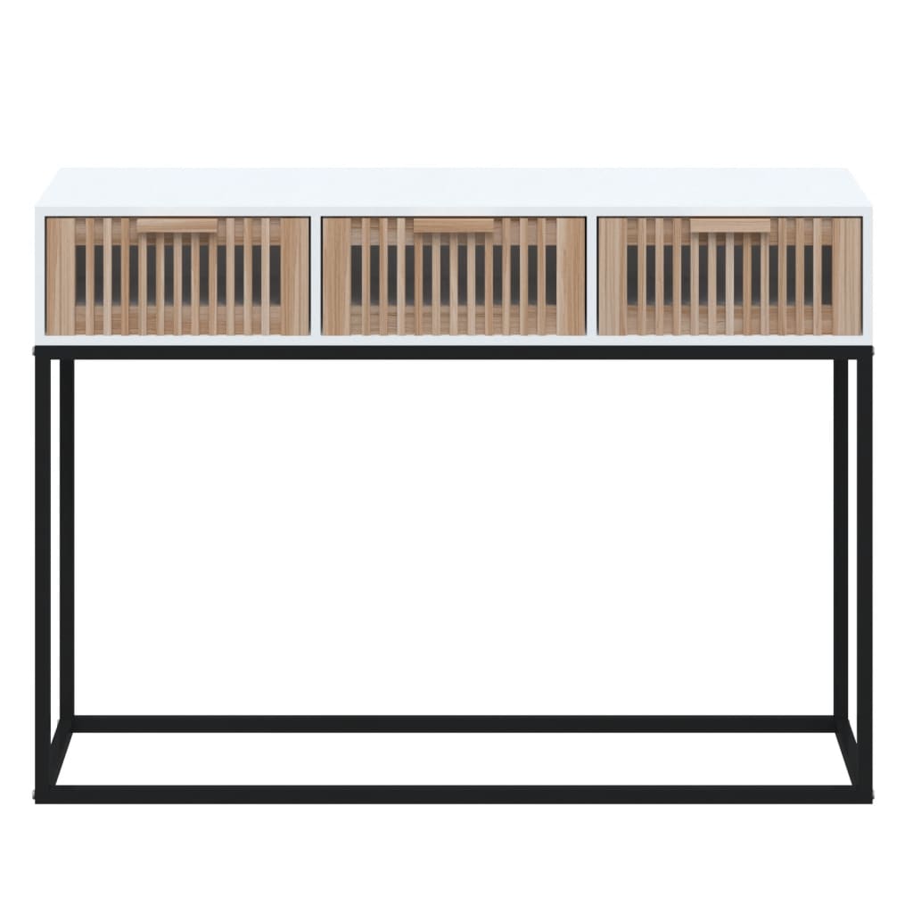Tavolino Consolle Bianco 105x30x75 cm Legno Multistrato e Ferro