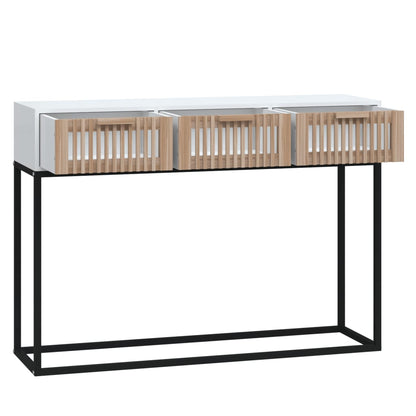 Tavolino Consolle Bianco 105x30x75 cm Legno Multistrato e Ferro | homemem39