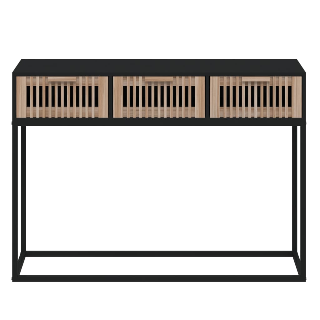 Tavolino Consolle Nero 105x30x75 cm Legno Multistrato e Ferro