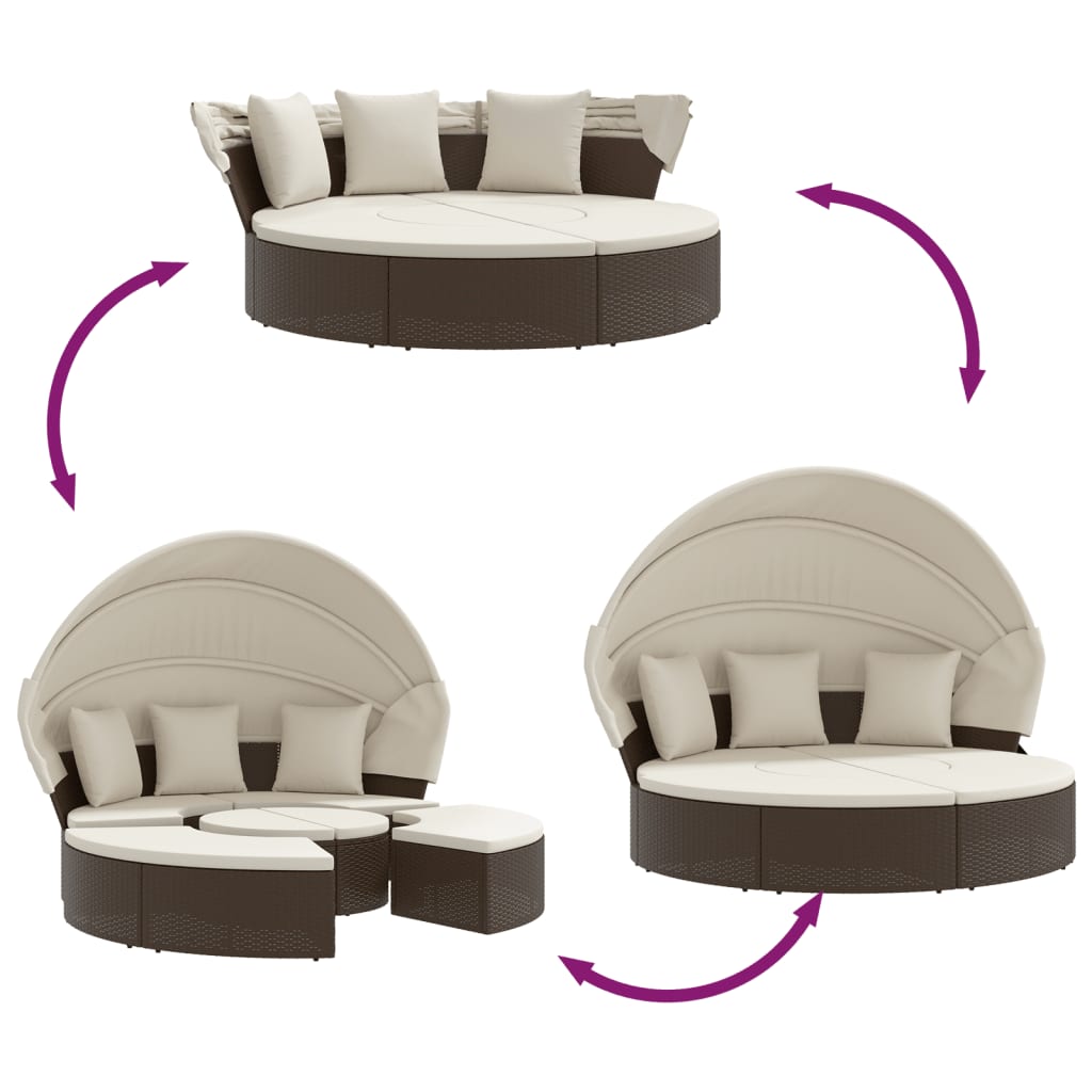 Lettino Prendisole Esterno Tetto e Cuscini Marrone Polyrattan | homemem39