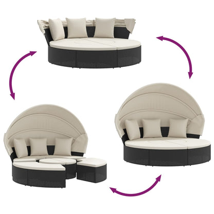 Lettino Prendisole Esterno Tetto e Cuscini Nero in Polyrattan | homemem39