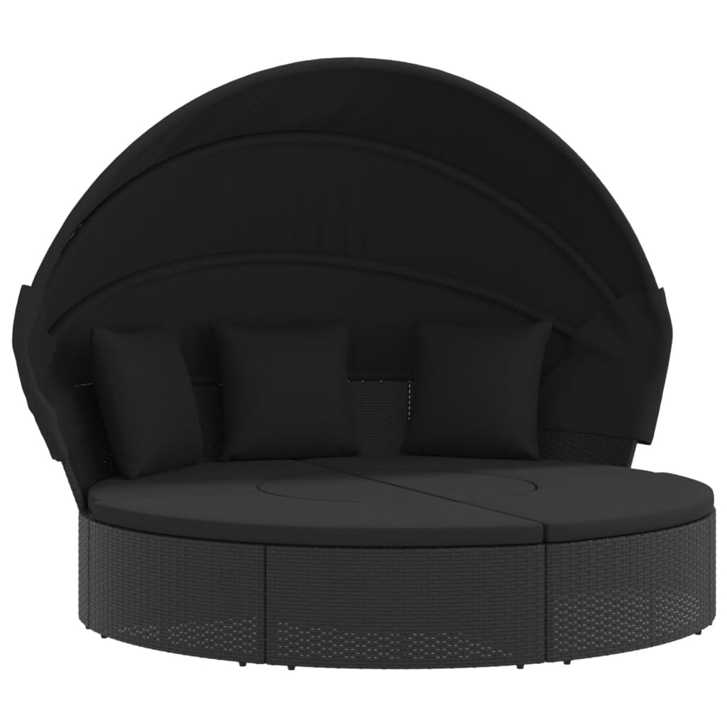 Lettino Prendisole Esterno Tetto e Cuscini Nero in Polyrattan | homemem39