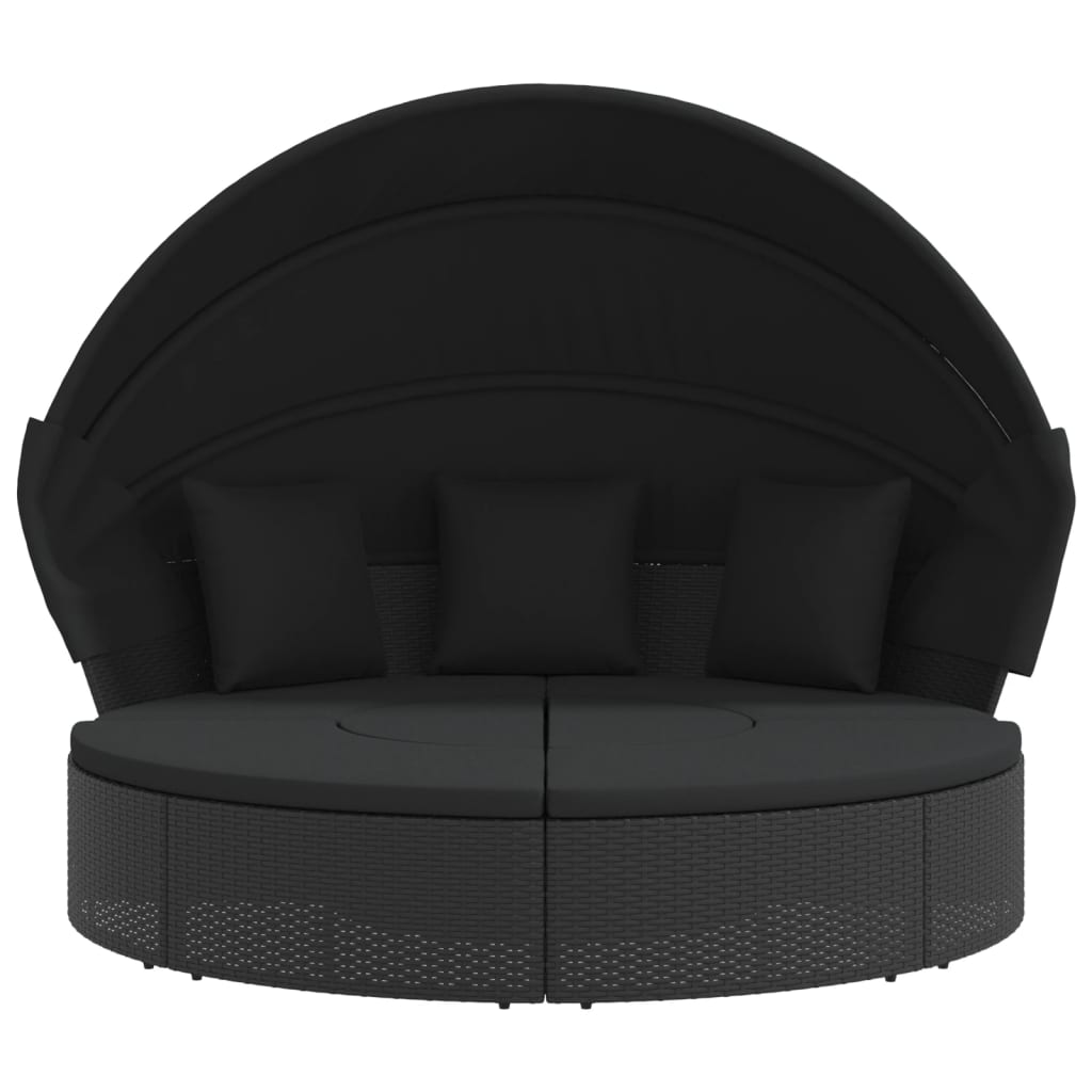 Lettino Prendisole Esterno Tetto e Cuscini Nero in Polyrattan | homemem39
