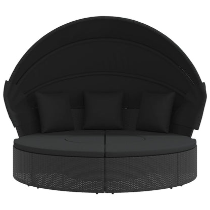 Lettino Prendisole Esterno Tetto e Cuscini Nero in Polyrattan | homemem39