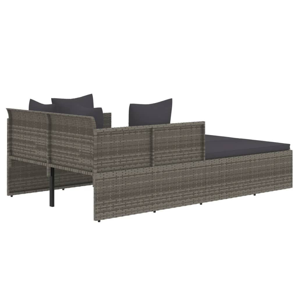 Lettino con Cuscini Grigio 182x118x63 cm in Polyrattan - homemem39