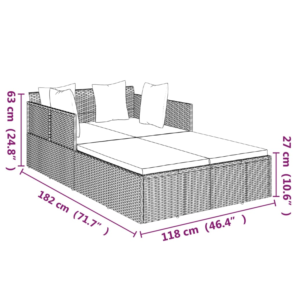 Lettino con Cuscini Grigio 182x118x63 cm in Polyrattan - homemem39