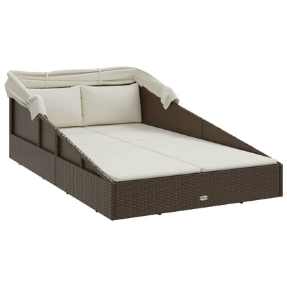 Lettino con Tetto Pieghevole Marrone 200x114x128 cm Polyrattan - homemem39
