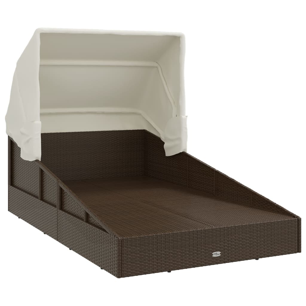Lettino con Tetto Pieghevole Marrone 200x114x128 cm Polyrattan - homemem39