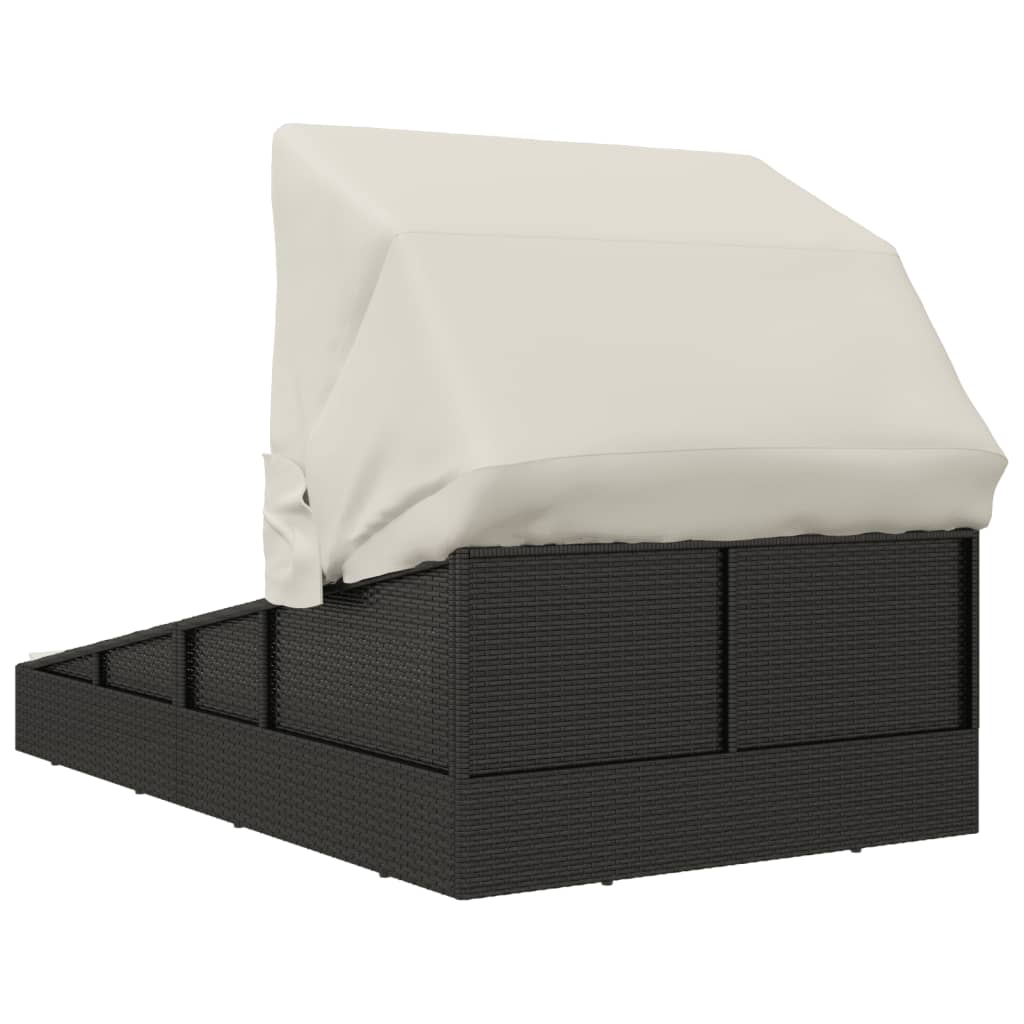Lettino con Tettuccio Pieghevole Nero 200x114x128 cm Polyrattan - homemem39