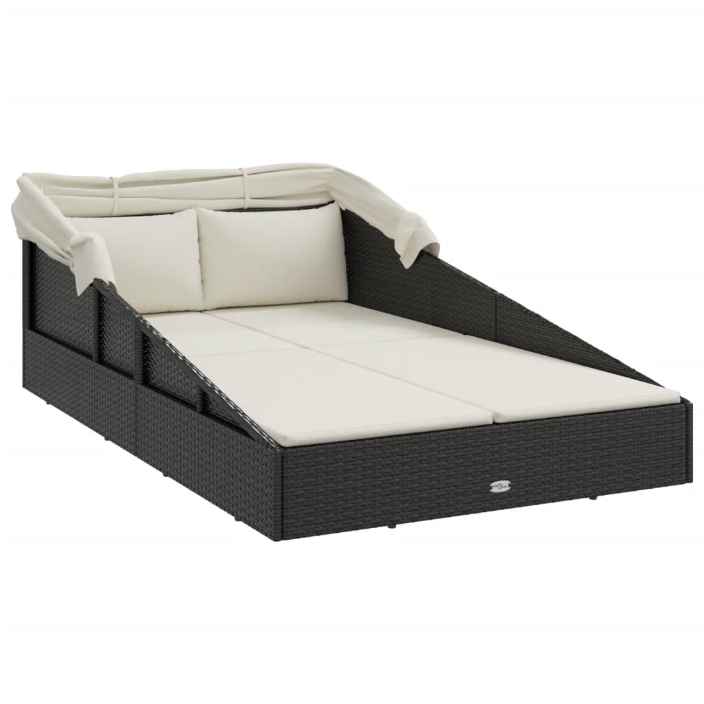 Lettino con Tettuccio Pieghevole Nero 200x114x128 cm Polyrattan - homemem39