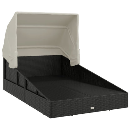 Lettino con Tettuccio Pieghevole Nero 200x114x128 cm Polyrattan - homemem39