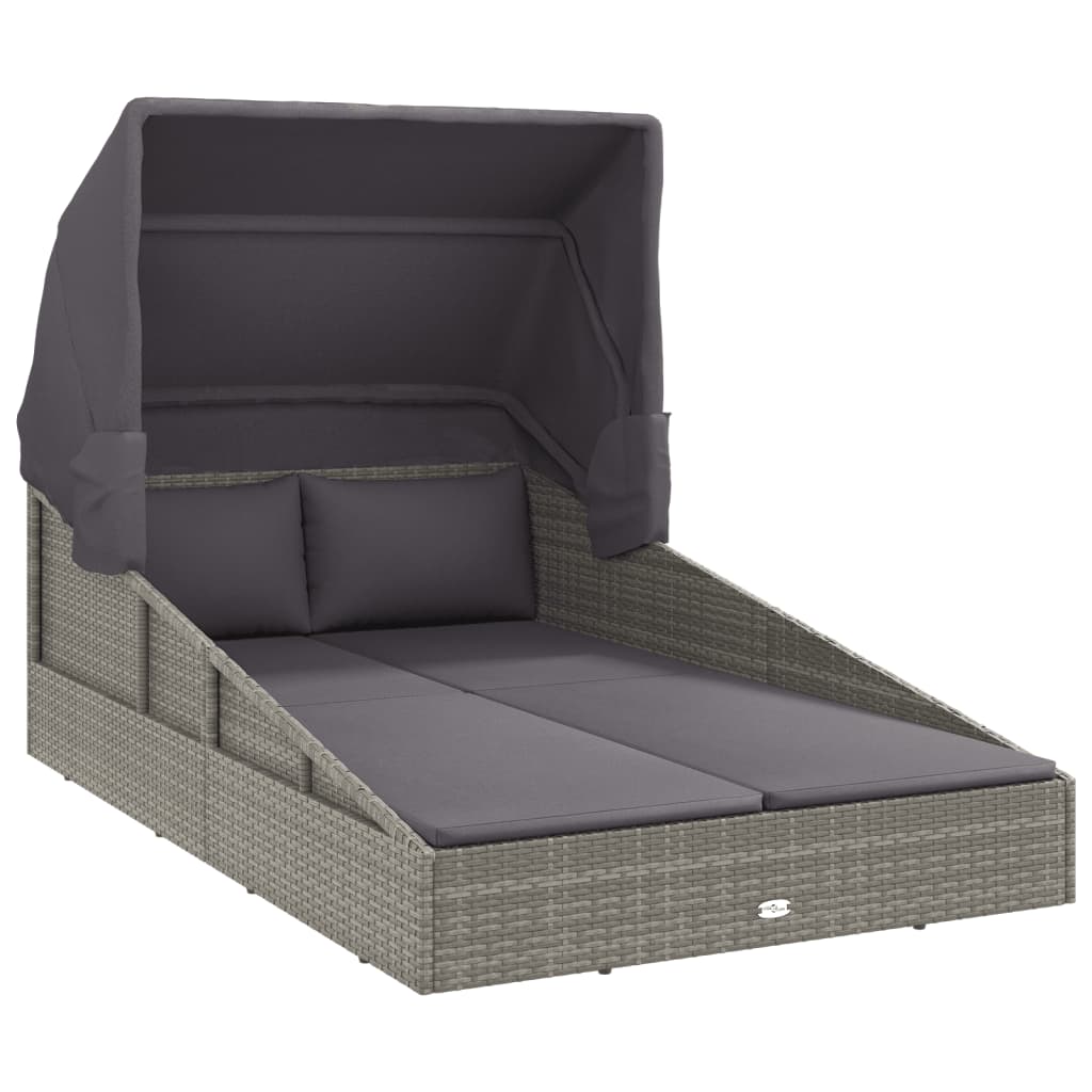 Lettino con Tetto Pieghevole Grigio 200x114x128 cm Polyrattan - homemem39