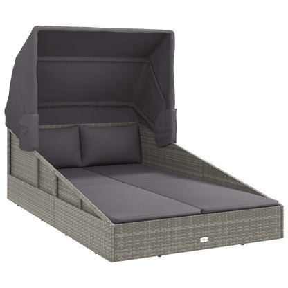 Lettino con Tetto Pieghevole Grigio 200x114x128 cm Polyrattan - homemem39