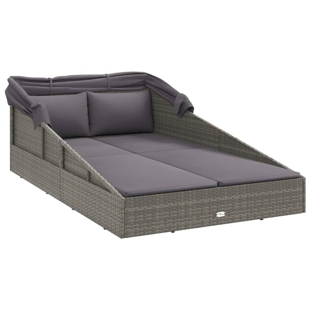 Lettino con Tetto Pieghevole Grigio 200x114x128 cm Polyrattan - homemem39
