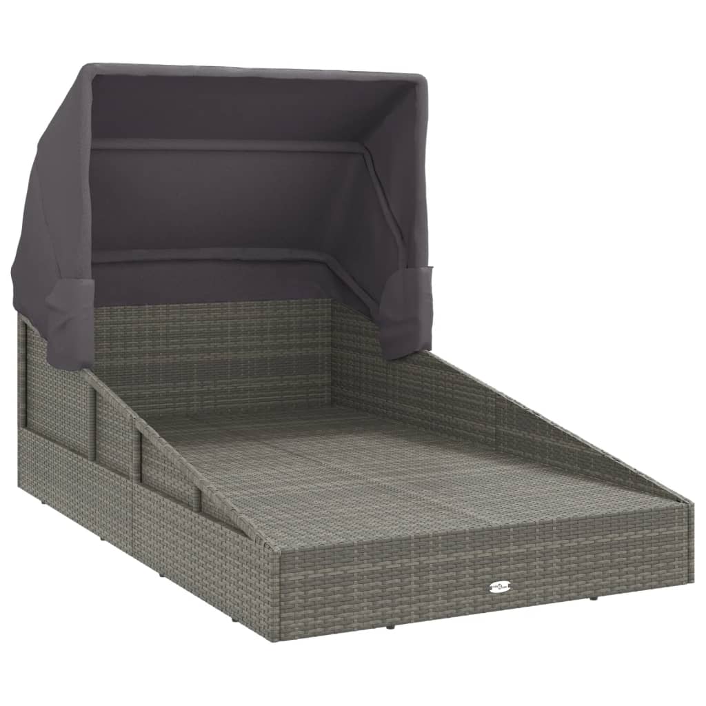 Lettino con Tetto Pieghevole Grigio 200x114x128 cm Polyrattan - homemem39
