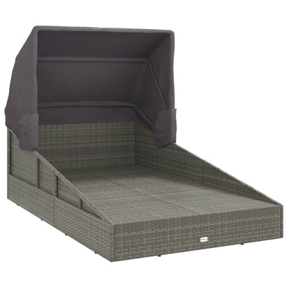 Lettino con Tetto Pieghevole Grigio 200x114x128 cm Polyrattan - homemem39