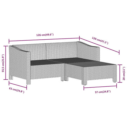 Set Divani da Giardino 3 pz con Cuscini in Polyrattan Grigio