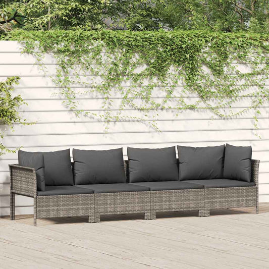 Set da giardino 4 pezzi con cuscini grigio in polyrattan - homemem39