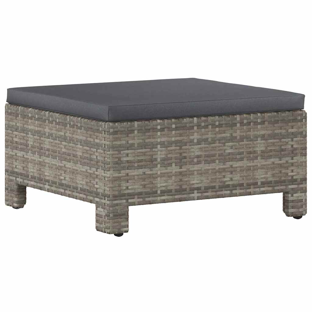 Poggiapiedi da giardino con cuscino grigio in polyrattan | homemem39