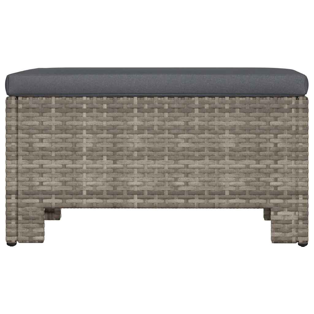 Poggiapiedi da giardino con cuscino grigio in polyrattan | homemem39