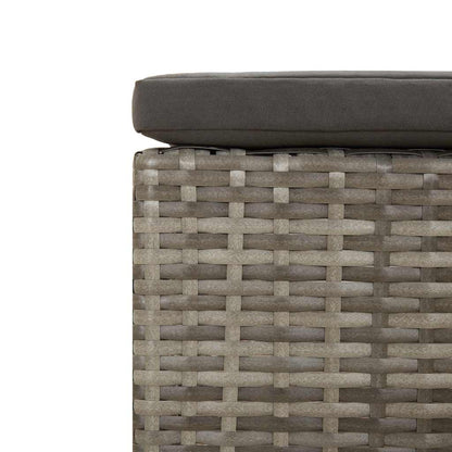 Poggiapiedi da giardino con cuscino grigio in polyrattan | homemem39