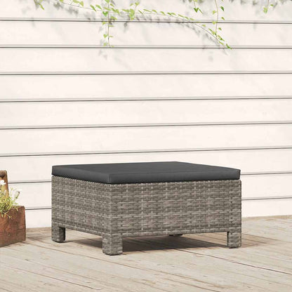Poggiapiedi da giardino con cuscino grigio in polyrattan | homemem39