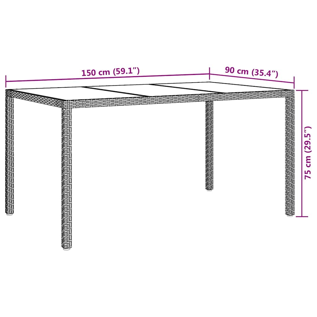 Tavolo da Pranzo da Giardino Nero 150 x 90 x 75 cm Poly Rattan
