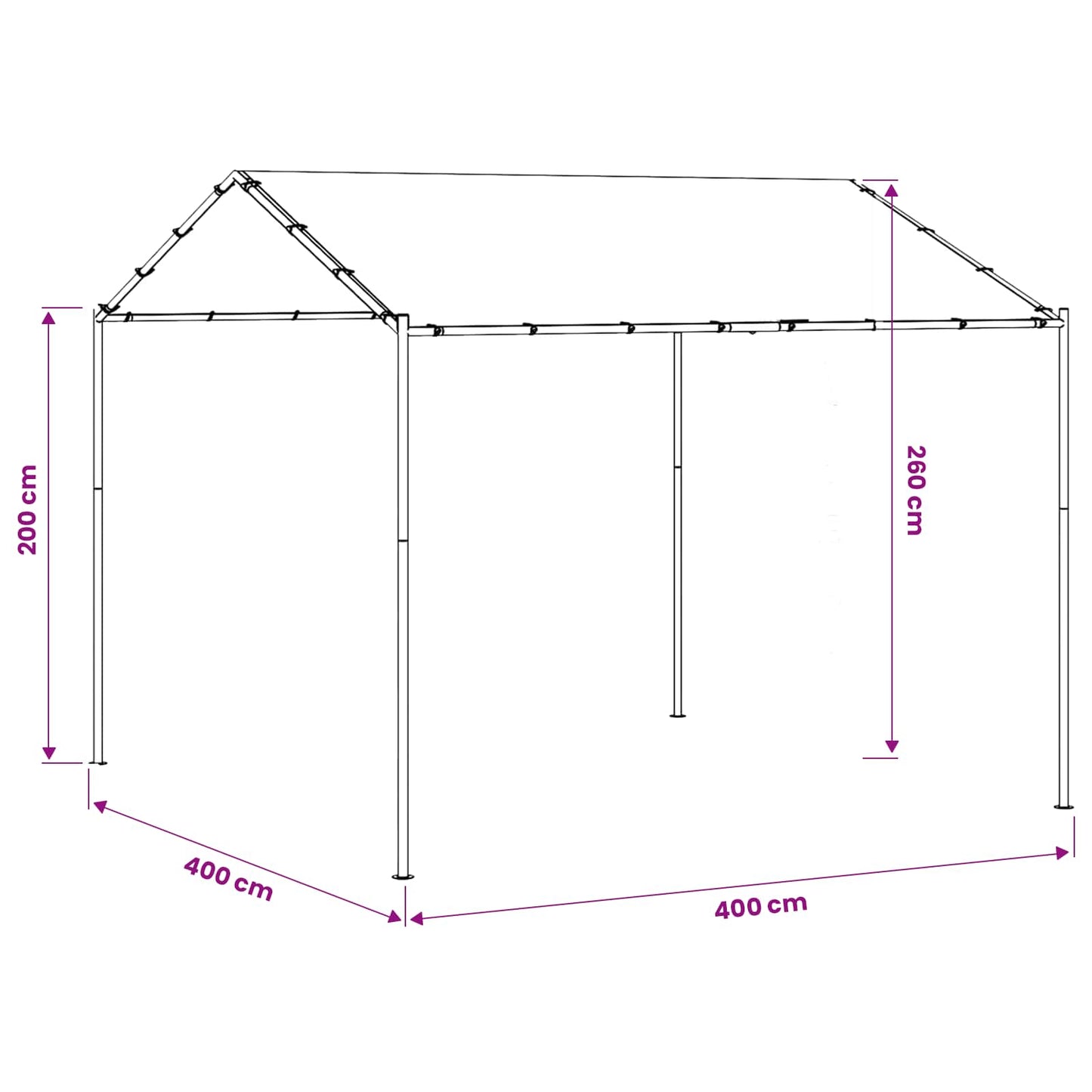 Gazebo 4 x 4 x 2,6 m Bianco Acciaio e Poliestere 180 gsm | homemem39