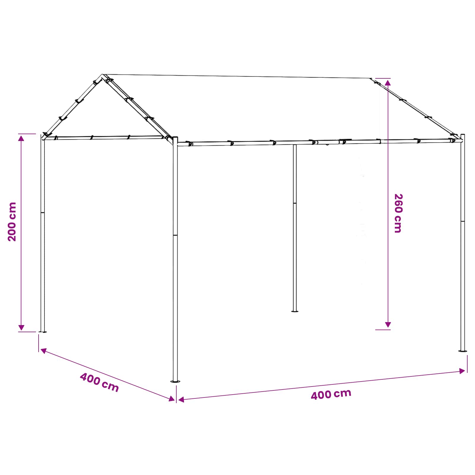 Gazebo 4 x 4 x 2,6 m Bianco Acciaio e Poliestere 180 gsm | homemem39