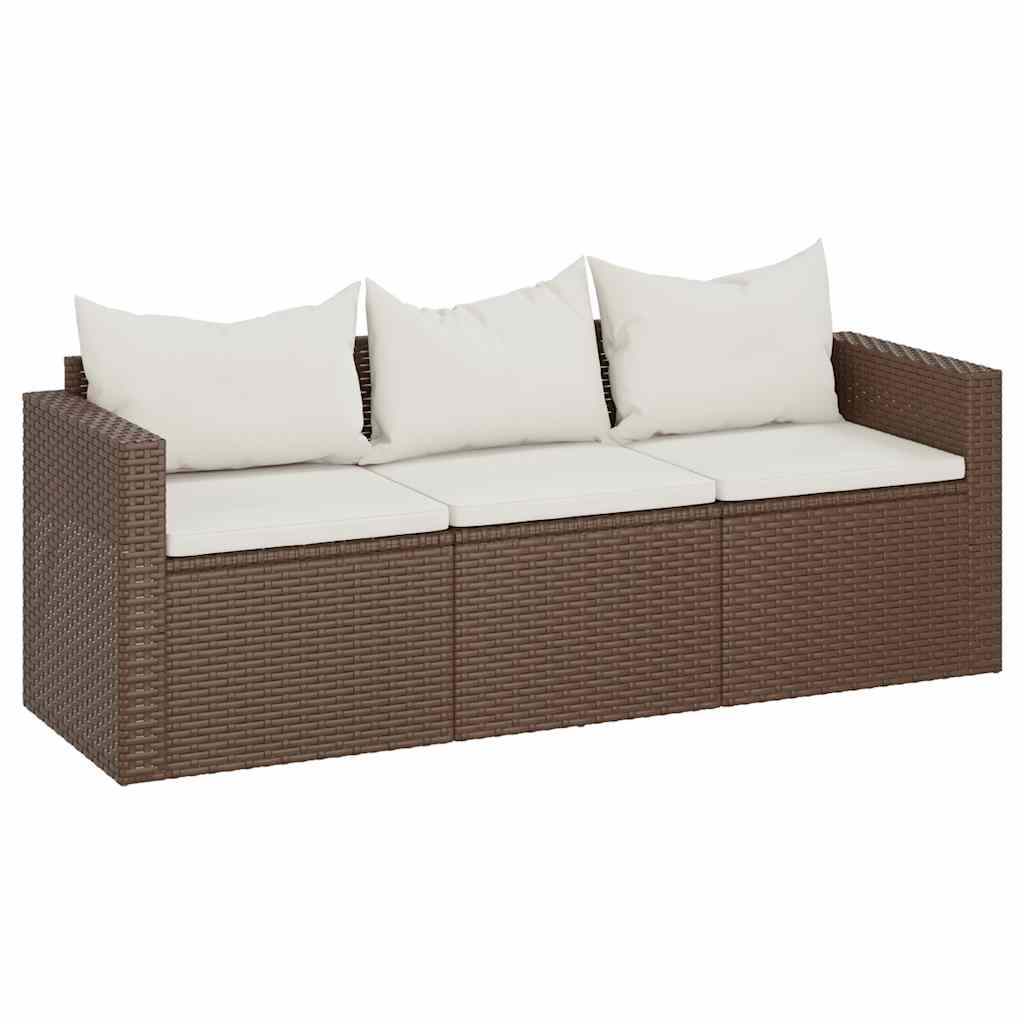 Divano da Giardino a 3 Posti con Cuscini in Polyrattan Marrone | homemem39