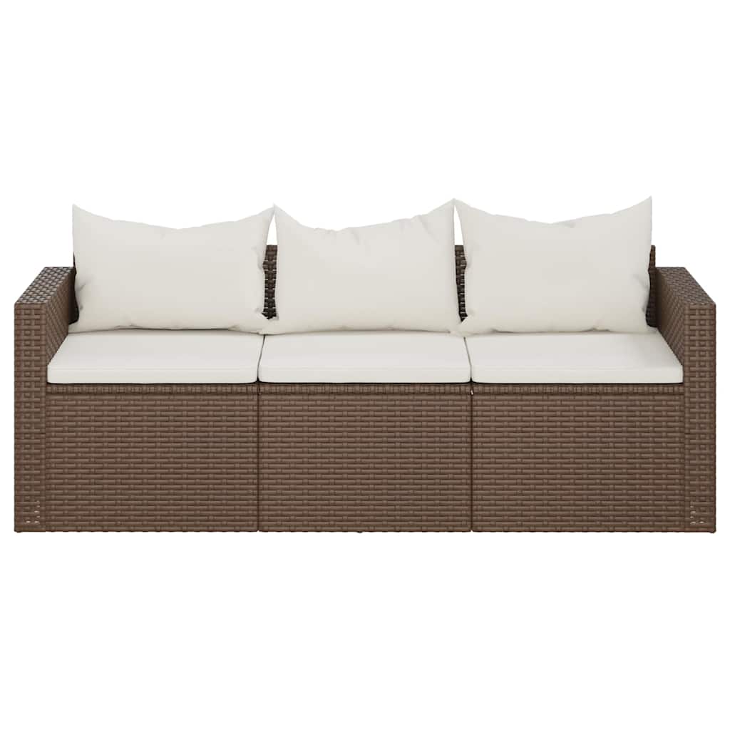 Divano da Giardino a 3 Posti con Cuscini in Polyrattan Marrone | homemem39