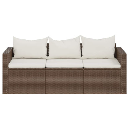 Divano da Giardino a 3 Posti con Cuscini in Polyrattan Marrone | homemem39