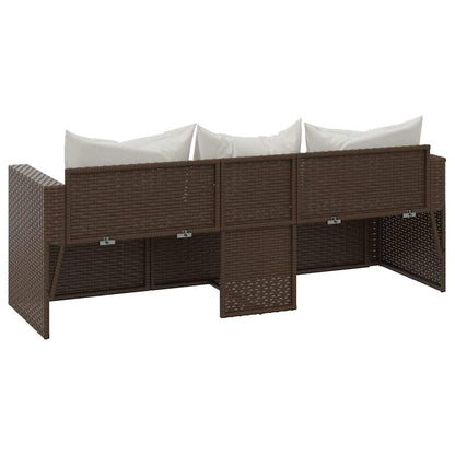 Divano da Giardino a 3 Posti con Cuscini in Polyrattan Marrone | homemem39