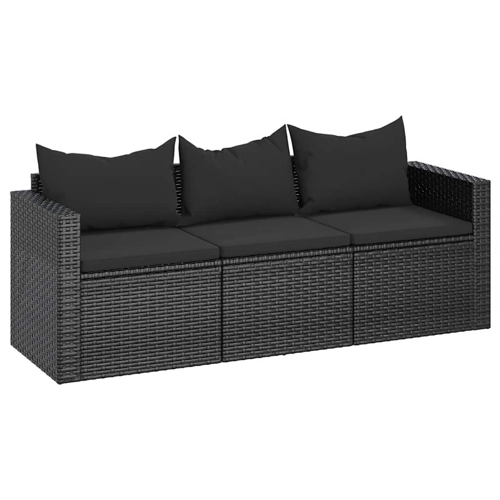 Divano da Giardino a 3 Posti con Cuscini Nero in Polyrattan | homemem39